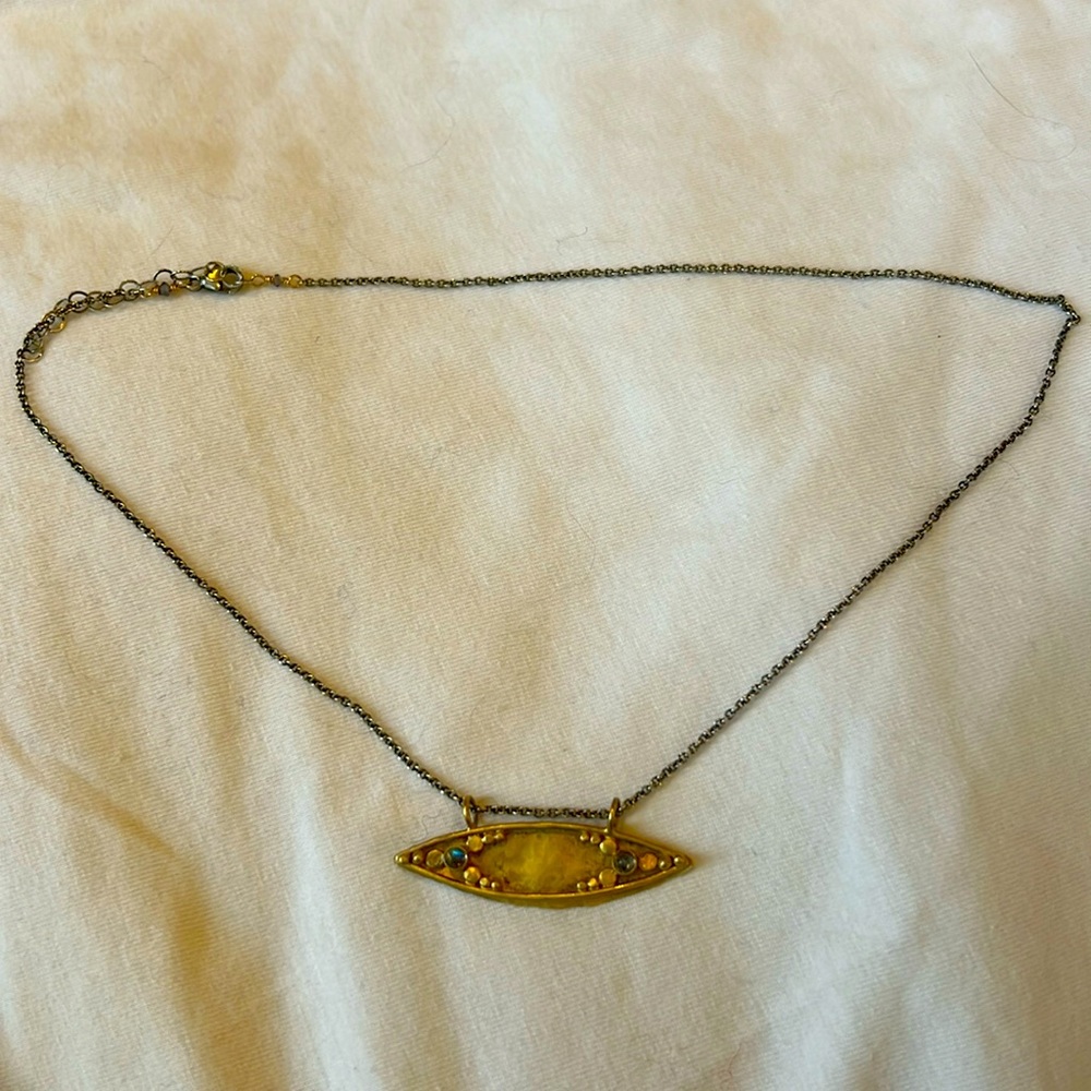 Labradorite, silver, and gold vermeil necklace.